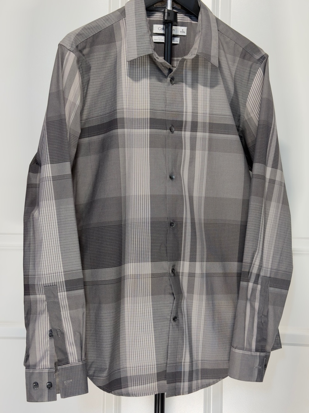 Calvin Klein Men's Gray Plaid Dress Shirt